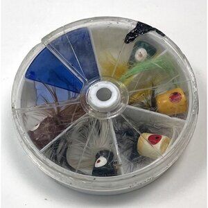 VTG Lot Set 5 Hand Painted Wood Feather Popper Fly FISHING LURES Flies w/ Case